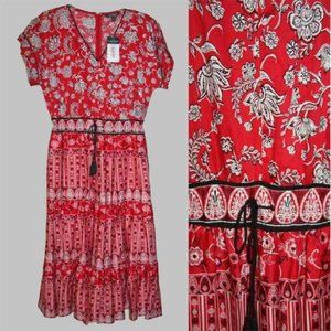 Ralph Lauren Red Floral Tiered Boho Maxi Dress